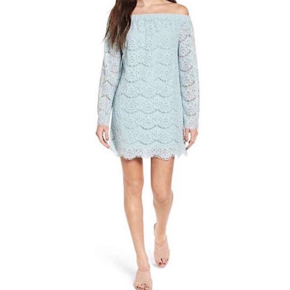 NWT Love, Fire Blue Lace Off The Shoulder Dress